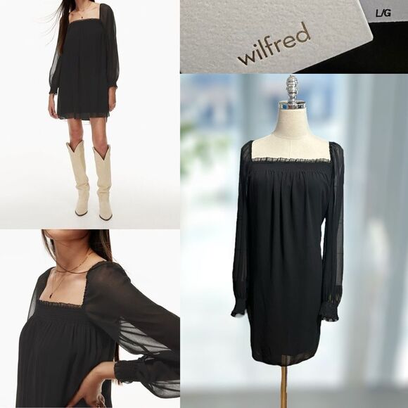 NWT Aritzia Wilfred Free Alana Babydoll Puff Long Sleeve Mini Dress Size L - Picture 1 of 13